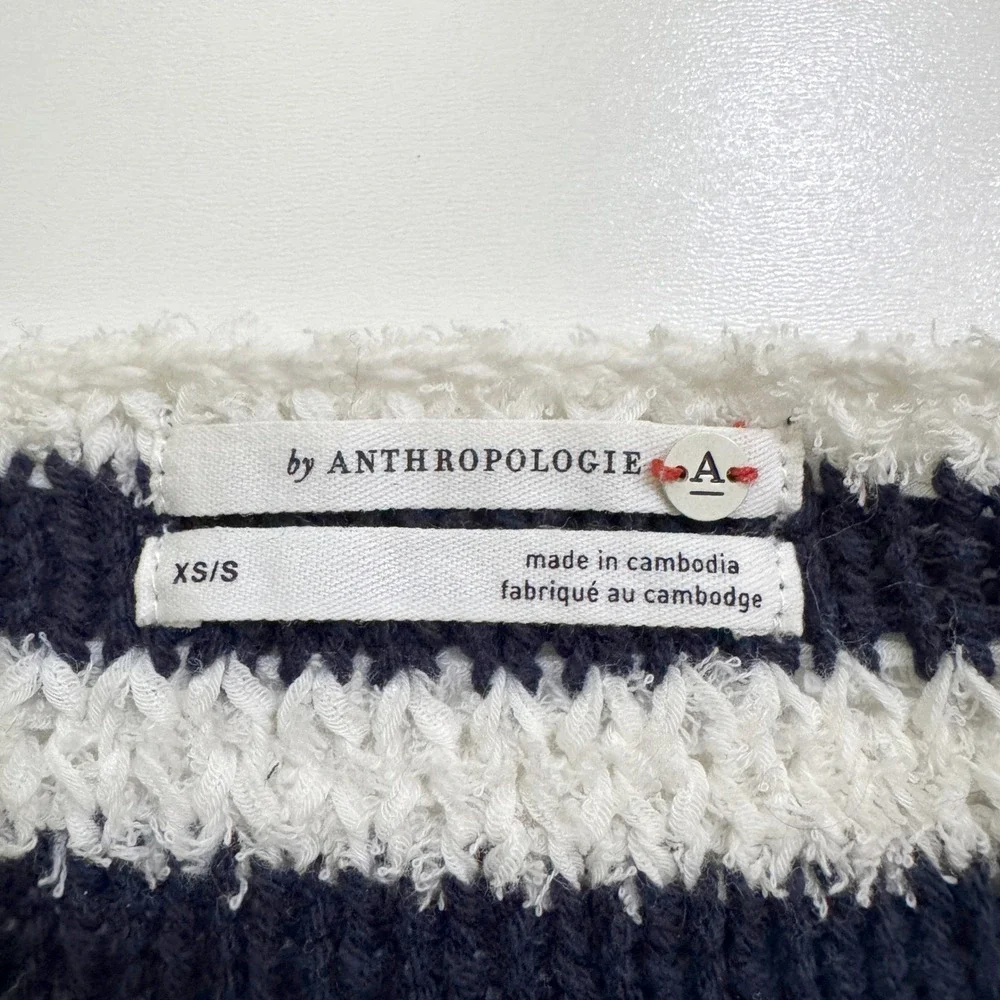 Anthropologie Evie Poncho Striped Sweater XS/S Navy White Textured Knit Boxy‎